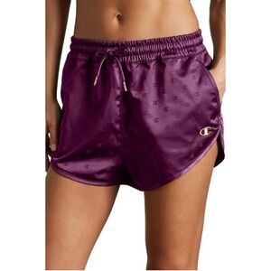 Champion Satin Shorts Venetian Purple Gold Lurex Logo 
Print Shorts Sz S
